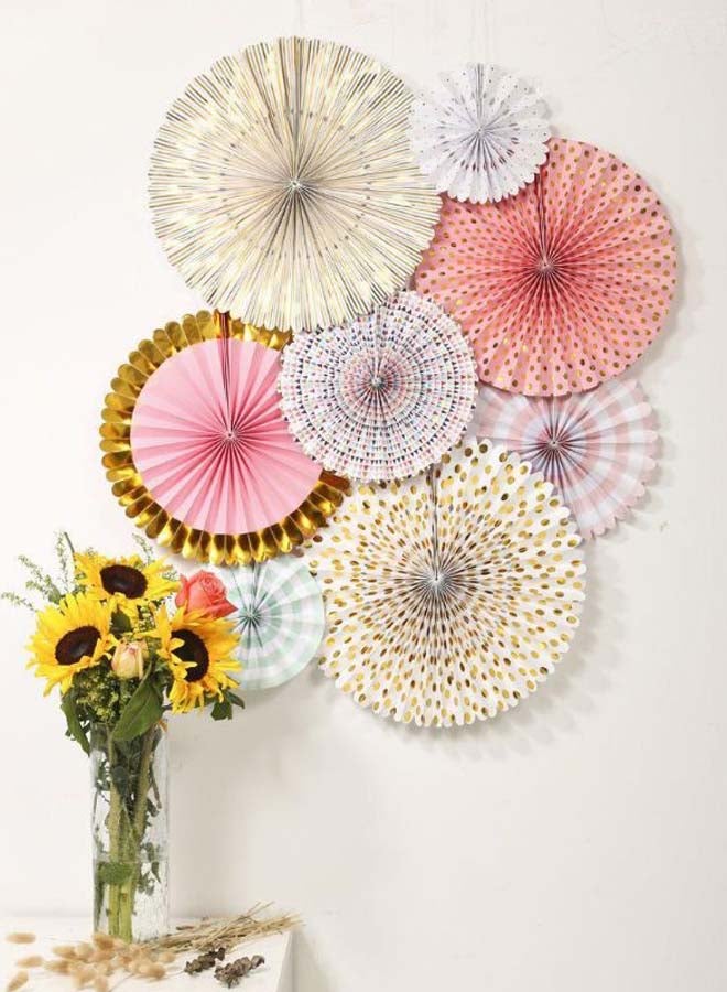 إسكدنيا طقم مراوح ورقية محمولة لتزيين الحفلات من 8 قطع - Image 2