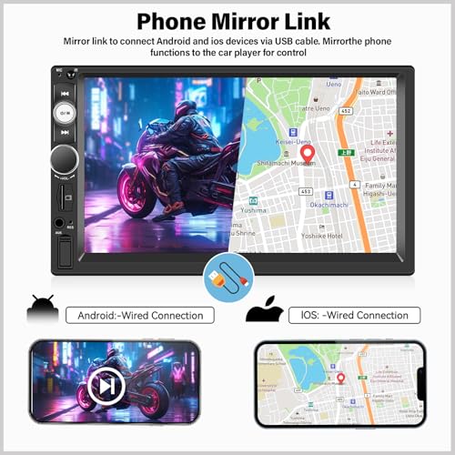 UNITOPSCI وحدة UNITOPSCI ستيريو سيارة مزدوج الدين مع Apple CarPlay و Android Auto بلوتوث شاشة تعمل باللمس 7 بوصة راديو سيارة متعددة الوسائط MP5 مدخل AUX/USB/TF بطاقة إدخال مرآة مع كاميرا خلفية وميكروفون - Image 4