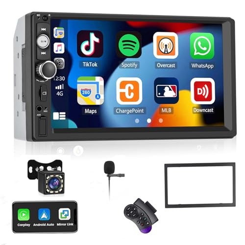 UNITOPSCI وحدة UNITOPSCI ستيريو سيارة مزدوج الدين مع Apple CarPlay و Android Auto بلوتوث شاشة تعمل باللمس 7 بوصة راديو سيارة متعددة الوسائط MP5 مدخل AUX/USB/TF بطاقة إدخال مرآة مع كاميرا خلفية وميكروفون - Image 1