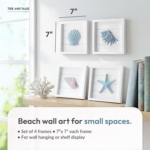 Tide and Tales 3D Seashells Starfish Coastal Wall Art Decor Framed Set of 4 Beach Wall Decor for Bathroom or Coastal Bedroom Ocean Inspired Seaside Decorations for Home or Beach House 7x7 - Image 3