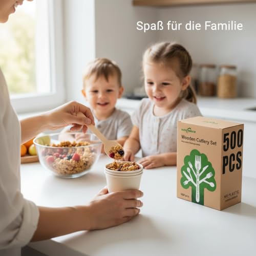 EZYLINKER 500 Wooden Spoons, Disposable Wooden Cutlery Set - Alternative to Plastic, Eco Friendly, Biodegradable, Compostable Cutlery Set - 500 Wooden Spoons Disposable Utensils Set - Image 2