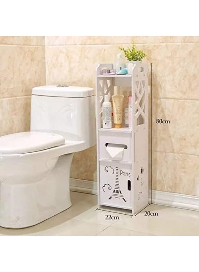 Generic SUPAAR Bathroom Cabinet Floor-Standing Bathroom Toilet Furniture Cabinet White Wood-Plastic Board Cupboard Shelf Tissue Storage Rack - Image 2