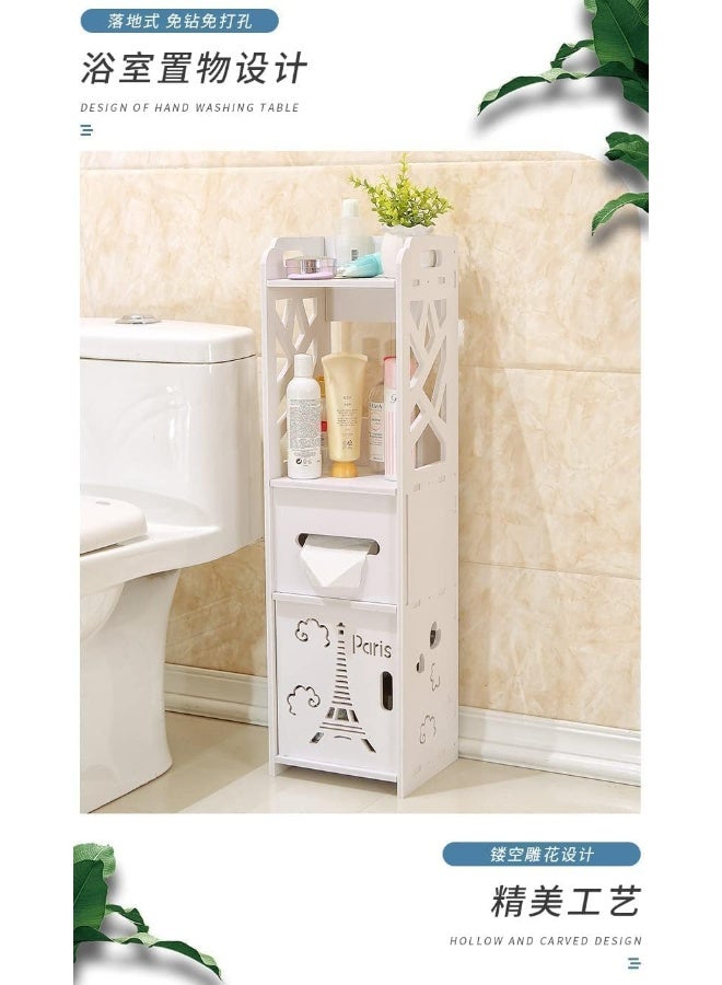 Generic SUPAAR Bathroom Cabinet Floor-Standing Bathroom Toilet Furniture Cabinet White Wood-Plastic Board Cupboard Shelf Tissue Storage Rack - Image 3