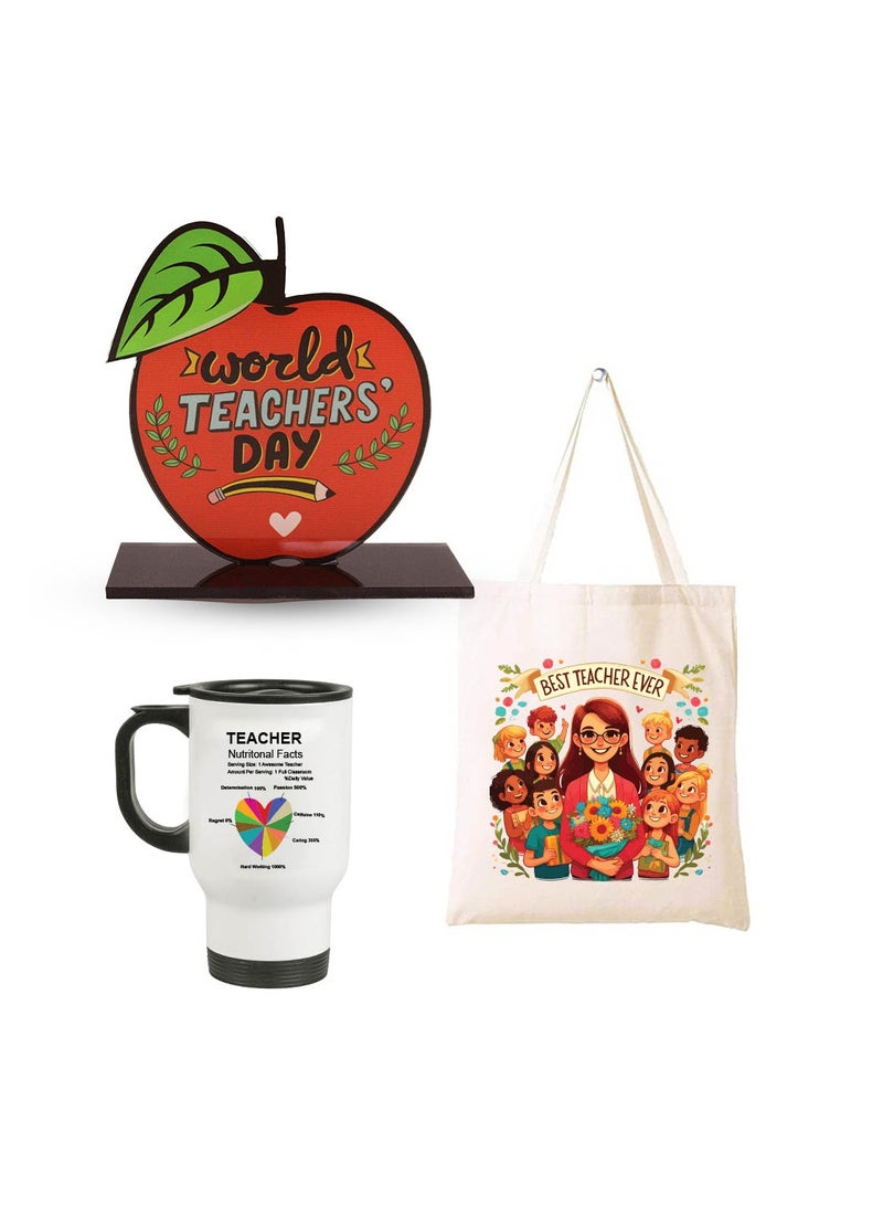 PRINTSHOP4ME Teachers Appreciation Gift Set-Acrylic Crystal,Travel Mug And Cotton Tote Bag-Perfect For Teacher Appreciation End Of School Year And Thank You Gift For Educators Mentors - Image 1