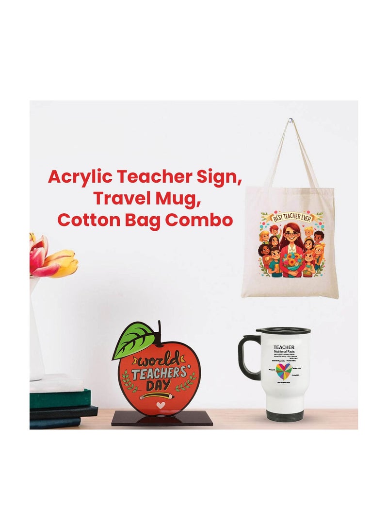 PRINTSHOP4ME Teachers Appreciation Gift Set-Acrylic Crystal,Travel Mug And Cotton Tote Bag-Perfect For Teacher Appreciation End Of School Year And Thank You Gift For Educators Mentors - Image 2