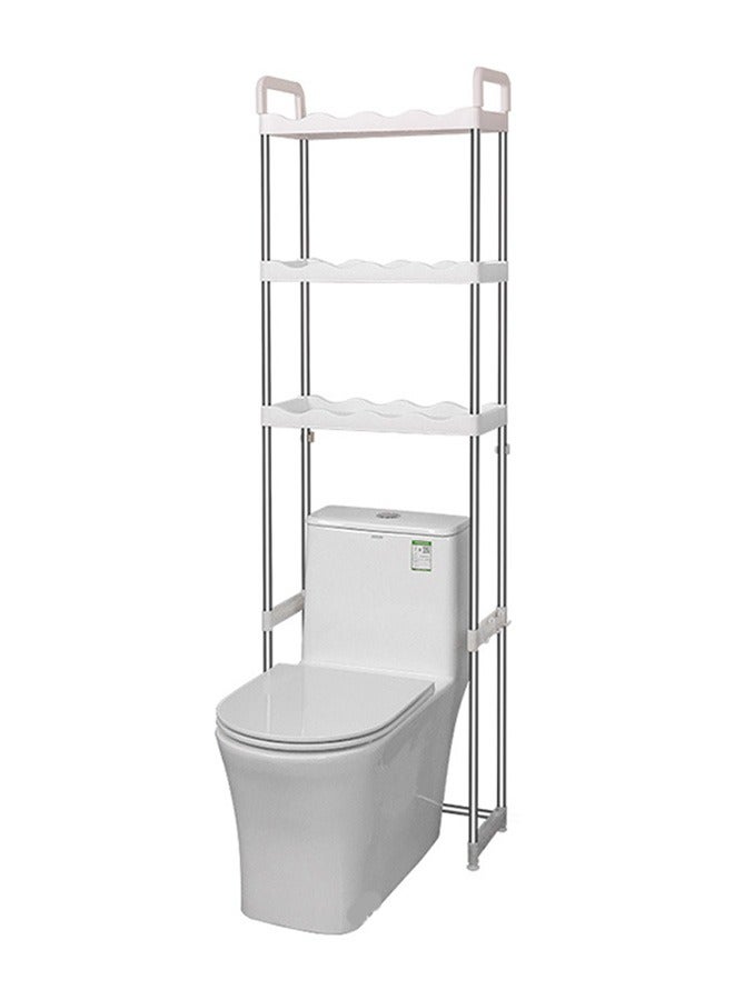 BLOOMING TIME 3 Layer Multi-Purpose Toilet Rack, Stainless Steel Space-Saving Rack, Free-Standing Bathroom Organizer And Hook, Can Withstand 30Kg - Image 1