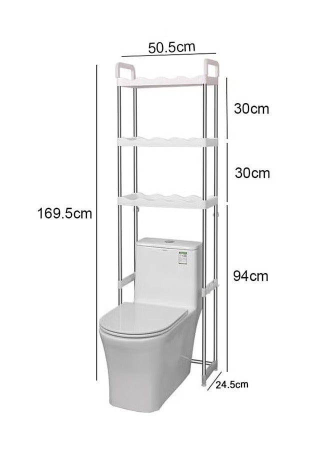 BLOOMING TIME 3 Layer Multi-Purpose Toilet Rack, Stainless Steel Space-Saving Rack, Free-Standing Bathroom Organizer And Hook, Can Withstand 30Kg - Image 3