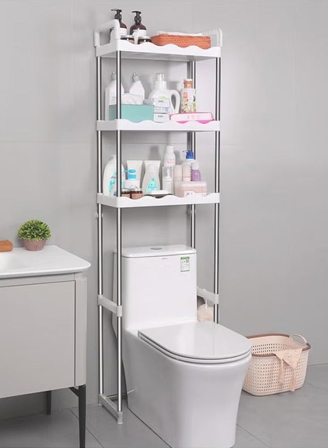 BLOOMING TIME 3 Layer Multi-Purpose Toilet Rack, Stainless Steel Space-Saving Rack, Free-Standing Bathroom Organizer And Hook, Can Withstand 30Kg - Image 2