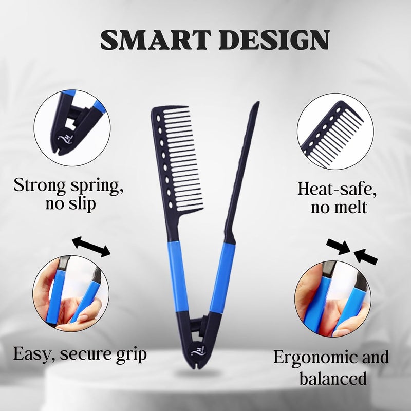 HerStyler Hair Straightening Comb - Straightener Comb for Flat Iron - Makes Styling Easy - Get Straight Hair in Minutes (Blue) - Image 3