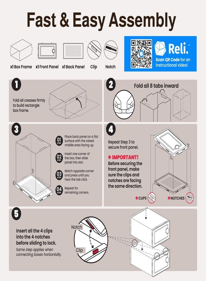 Reli. Shoe Boxes (14 Pack) | Clear Shoe Storage Boxes Stackable and Compact | Lightweight Plastic Storage Box with Ventilation Holes, Swing Door | Interlocking Containers, Stackable Rack | White - Image 3