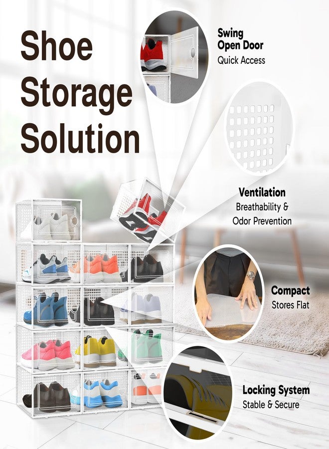 Reli. Shoe Boxes (14 Pack) | Clear Shoe Storage Boxes Stackable and Compact | Lightweight Plastic Storage Box with Ventilation Holes, Swing Door | Interlocking Containers, Stackable Rack | White - Image 5
