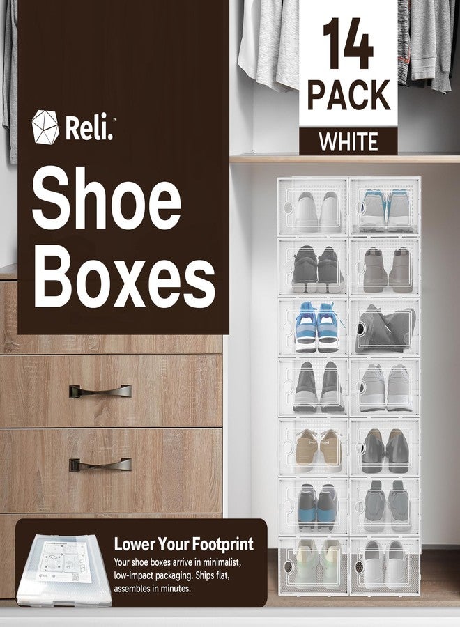 Reli. Shoe Boxes (14 Pack) | Clear Shoe Storage Boxes Stackable and Compact | Lightweight Plastic Storage Box with Ventilation Holes, Swing Door | Interlocking Containers, Stackable Rack | White - Image 2