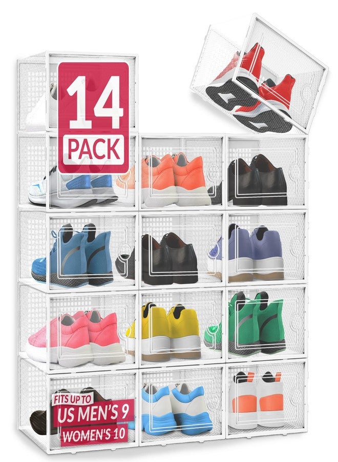 Reli. Shoe Boxes (14 Pack) | Clear Shoe Storage Boxes Stackable and Compact | Lightweight Plastic Storage Box with Ventilation Holes, Swing Door | Interlocking Containers, Stackable Rack | White - Image 1
