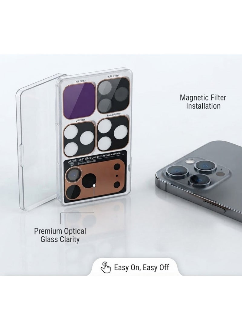 iPhone 17 Promax Magnetic 5 Filters Lens Protective Coating Set Quick Swap With ND CPL UV And Black Soft Professional Photography Filters - Image 1