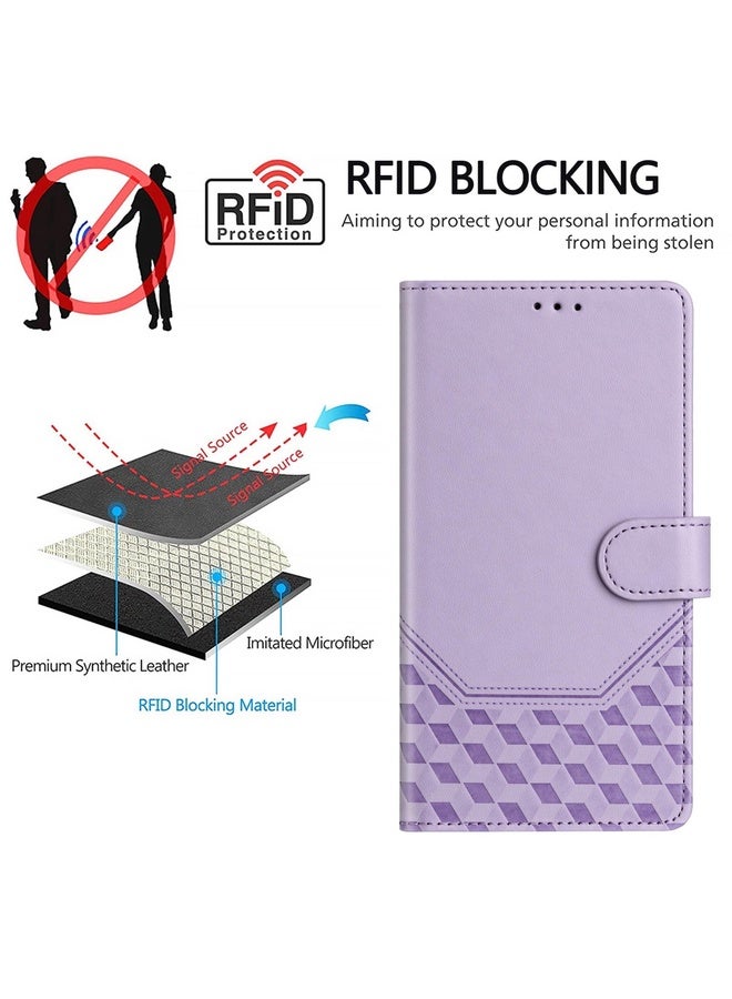 HuHa Case Cover For Motorola Moto G04 4G / G04s 4G Honeycomb Embossing RFID Leather Phone Case(Light Purple) - Image 4