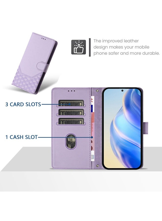 HuHa Case Cover For Motorola Moto G04 4G / G04s 4G Honeycomb Embossing RFID Leather Phone Case(Light Purple) - Image 3