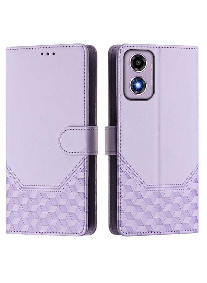 HuHa Case Cover For Motorola Moto G04 4G / G04s 4G Honeycomb Embossing RFID Leather Phone Case(Light Purple) - Image 2