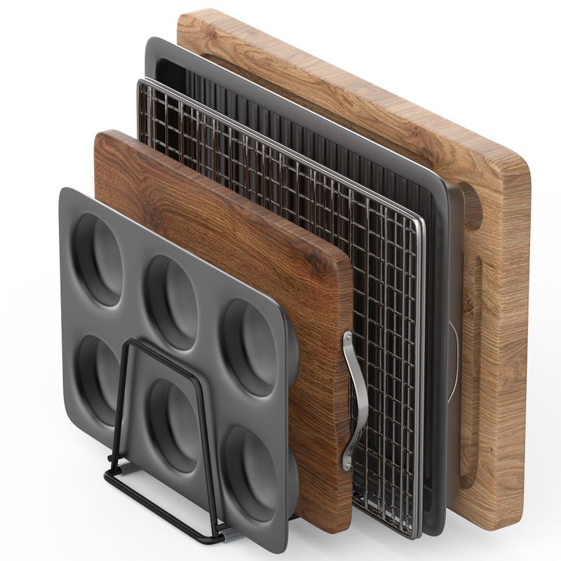 LAEMYFYRE Cutting Board Organizer Kitchen Organizer Rack for Cutting Board Bakeware and Cookie Sheet 5Slot HeavyDuty Steel Cookware HolderRustResistant with AntiSlip Feet 1 Small - Image 2