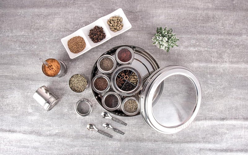 NATULIX Stainless Steel 12 IN 1 Masala Box for Kitchen | Spice Box for Kitchen | Masala Container | Masala Dabba with individual See through lid 4 Spoons | Silver (2.5 Ltr | X-Large | 22.5cm) - Image 3