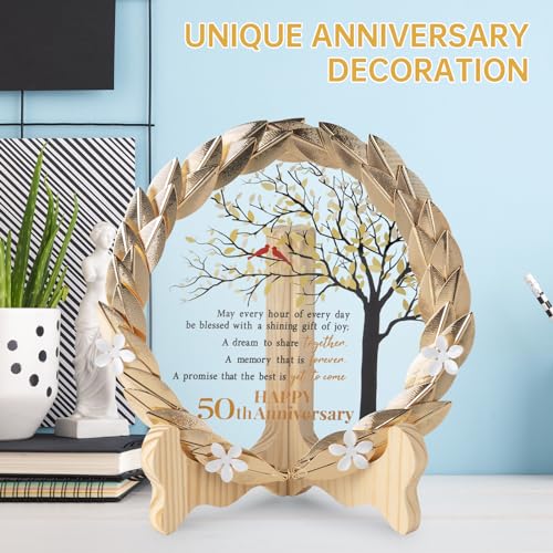 EVA murmure 50th Anniversary Wedding Unique Gifts Ideas Crystal Plate with Gold Leaf Wreath - 50th Anniversary Wedding Gifts for Parents Couple - Cardinal Style - Image 2