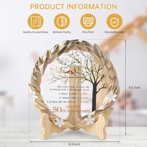 EVA murmure 50th Anniversary Wedding Unique Gifts Ideas Crystal Plate with Gold Leaf Wreath - 50th Anniversary Wedding Gifts for Parents Couple - Cardinal Style - Image 4
