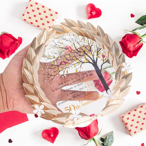 EVA murmure 50th Anniversary Wedding Unique Gifts Ideas Crystal Plate with Gold Leaf Wreath - 50th Anniversary Wedding Gifts for Parents Couple - Cardinal Style - Image 5