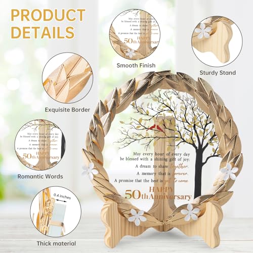 EVA murmure 50th Anniversary Wedding Unique Gifts Ideas Crystal Plate with Gold Leaf Wreath - 50th Anniversary Wedding Gifts for Parents Couple - Cardinal Style - Image 3