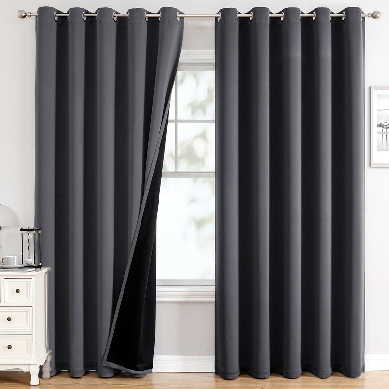 ChrisDowa 100% Blackout Curtains 84 inch Long for Bedroom with Black Liner  Extra Wide 2 Thick Layers Total Blackout Thermal Insulated Grommet Window Curtains 2 Panels Set (Dark Grey  60 x 84 Inch) - Image 1