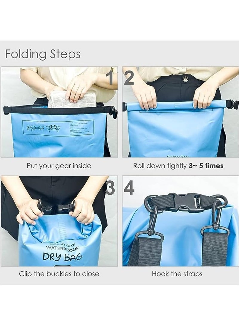 مخطوطات حقيبة ظهر جافة مقاومة للماء من البولي فينيل كلوريد بسعة 5 لتر، قابلة للطي للغوص والتخزين للرجال والنساء، حقيبة ظهر للسباحة والشاطئ والتجديف والنهر والمحيط، مناسبة للتجديف بالكاياك والشاطئ والتجديف والقوارب والمشي لمسافات طويلة والتخييم وصيد الأسماك، 23 × 18 سم - أزرق - Image 2