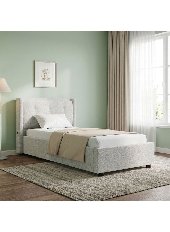 DANUBE HOME Maxillux Tuft 120X200 Upholstered Kids Bed With USB | Modern Design Single Bed Frame Furniture | Comfortable Bed (Mattress Not Included) L225xW147xH100cm - Grey - Image 1