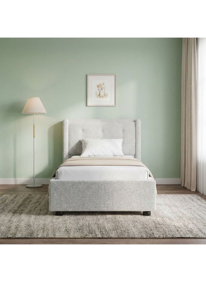 DANUBE HOME Maxillux Tuft 120X200 Upholstered Kids Bed With USB | Modern Design Single Bed Frame Furniture | Comfortable Bed (Mattress Not Included) L225xW147xH100cm - Grey - Image 2