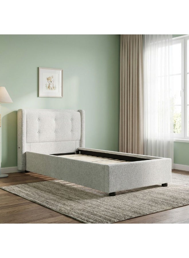 DANUBE HOME Maxillux Tuft 120X200 Upholstered Kids Bed With USB | Modern Design Single Bed Frame Furniture | Comfortable Bed (Mattress Not Included) L225xW147xH100cm - Grey - Image 3