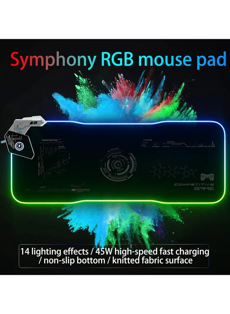AROAQ 15W 30W Large RGB Gaming Mouse Pad with Wireless Charging Microfiber Fabric Non-Slip Base 14 Color Light Modes - Image 5