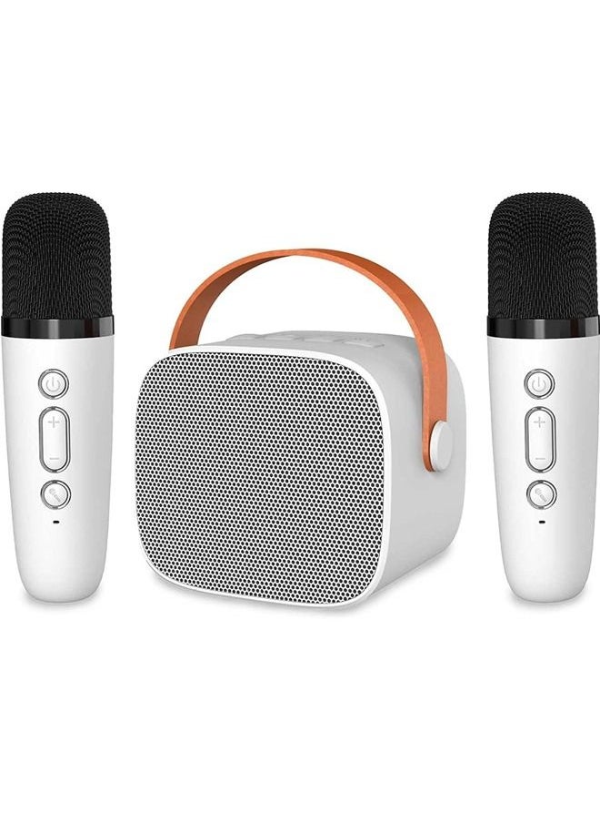 Beauenty - Mini Karaoke Machine with 2 Wireless Microphones, Karaoke Machine for Adults and Kids with Wireless Microphones PA Speaker System for Family Party Singing (Karaoke Machine with 2 Microphones, White) - Image 1