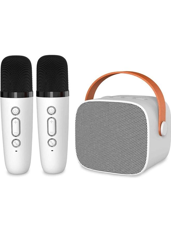 Beauenty - Mini Karaoke Machine with 2 Wireless Microphones, Karaoke Machine for Adults and Kids with Wireless Microphones PA Speaker System for Family Party Singing (Karaoke Machine with 2 Microphones, White) - Image 1