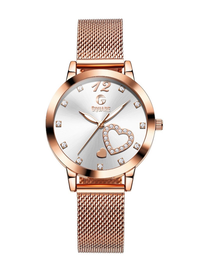 Gsquare Women’s Analog Quartz Rose Gold Stainless Steel Mesh Watch – Model 5189 - Image 1