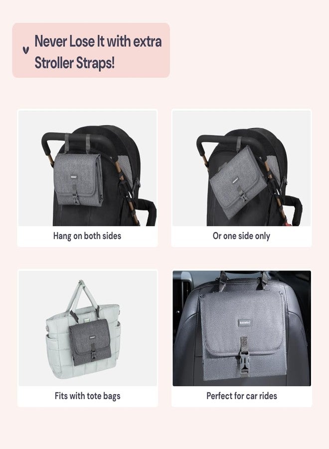 BabbleRoo Baby Changing Pad - Comfortable Portable Changing Pad, Compact, Fits in Any Diaper Bag - Lightweight and Soft with Cute Designs, Convenient Pockets, Extra Head Support - Dark Gray - Image 5