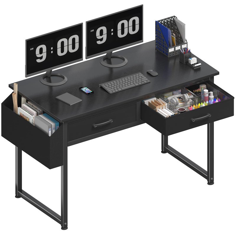 DLisiting Computer Desk with Fabric Drawers for Home Office Bedroom, 40 Inch Small Gaming Desk with 2 Drawers, Study Writing Table PC Desks, Black - Image 1