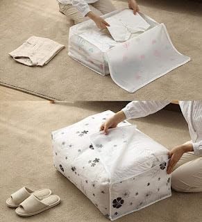 Mivira Blanket Storage Bag UnderBed Quilt Clothes Storage Bag with Peva Material Washable Waterproof Foldable Transparent Printed Cover - Image 3