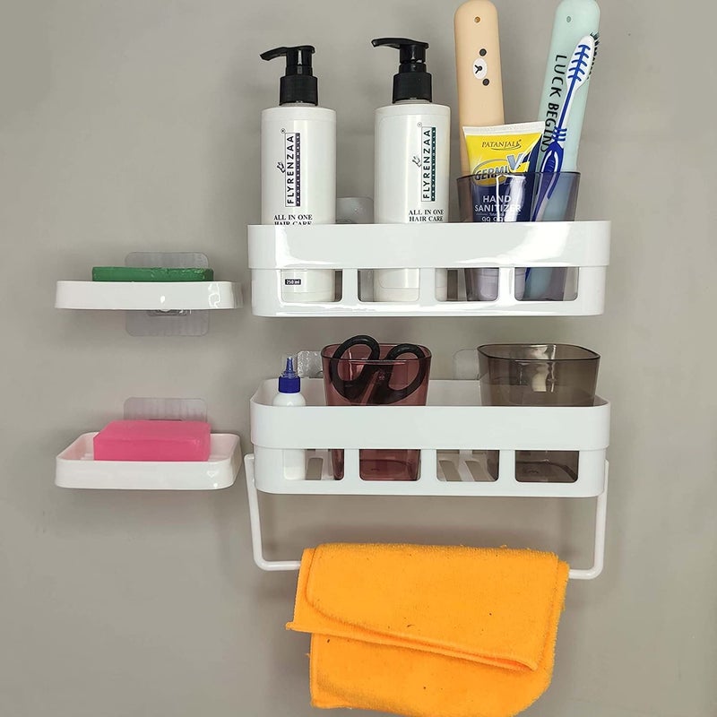 MorivaHomes Bathroom Accessories Bathroom Rack Bathroom Shelf Organizer Wall Mounted Shelf Bathroom Hardware and Accessories Bathroom Shelves 2 Bathroom Shelves 2 Soap Holder 1 Towel Hanger - Image 1