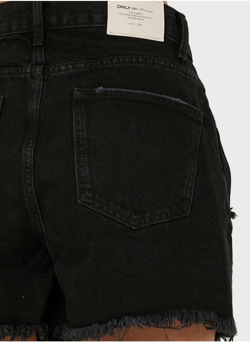ONLY - High Waist Ripped Shorts - Image 1