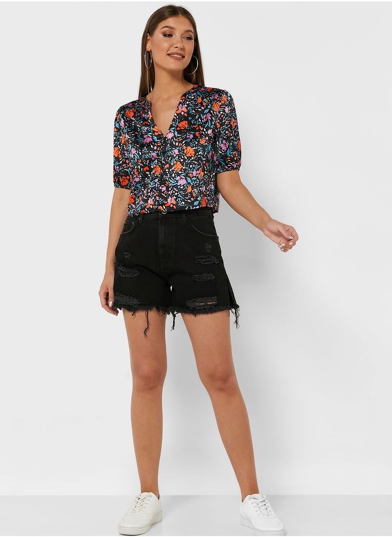 ONLY - High Waist Ripped Shorts - Image 1