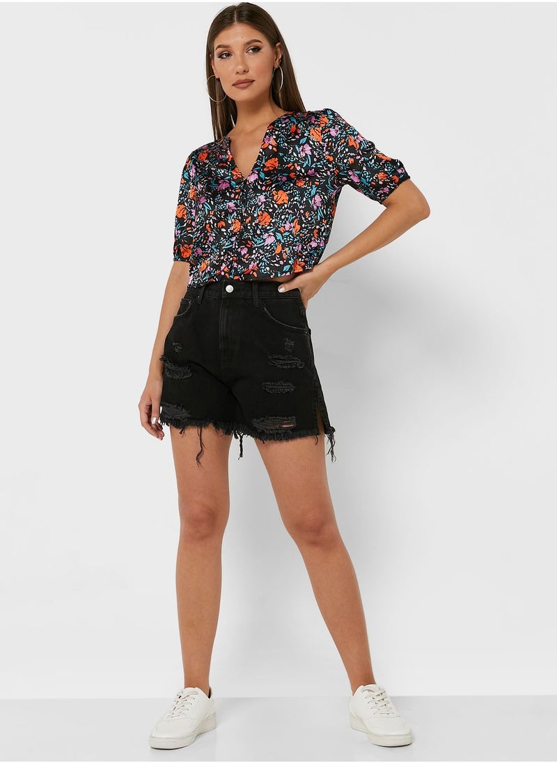 ONLY - High Waist Ripped Shorts - Image 1