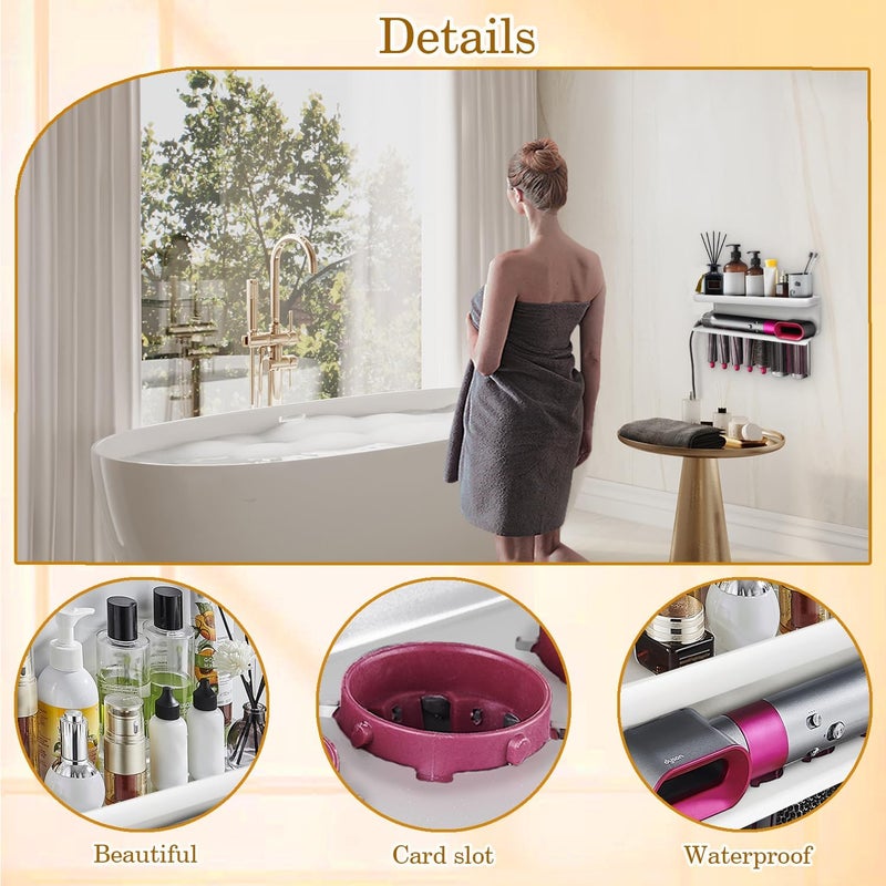 Yimerlen Airwrap Storage Holder Compatible with Dyson Airwrap Curling Iron Wall Mounted Storage Rack Holder for Bathroom Attachments Organizer (with Shampoo Comb) White - Image 3