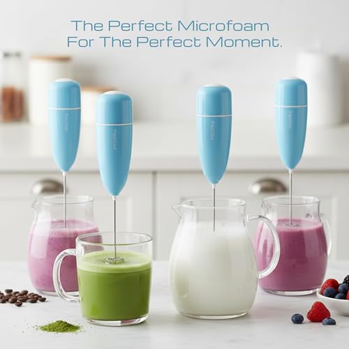 Pedrini- Italy, Milk Frother, Handheld Stainless Steel Milk Foamer for Coffee, Cappuccino, Latte, Hot Chocolate – Portable & Easy to Use, Battery Operated-Blue - Image 3
