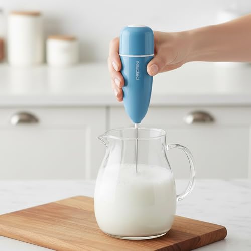Pedrini- Italy, Milk Frother, Handheld Stainless Steel Milk Foamer for Coffee, Cappuccino, Latte, Hot Chocolate – Portable & Easy to Use, Battery Operated-Blue - Image 2