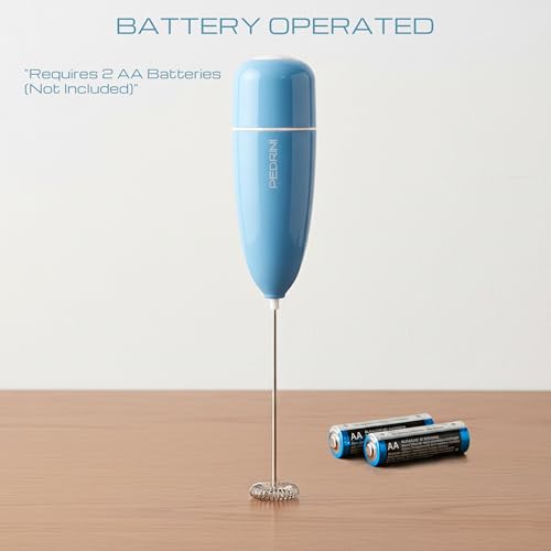 Pedrini- Italy, Milk Frother, Handheld Stainless Steel Milk Foamer for Coffee, Cappuccino, Latte, Hot Chocolate – Portable & Easy to Use, Battery Operated-Blue - Image 4