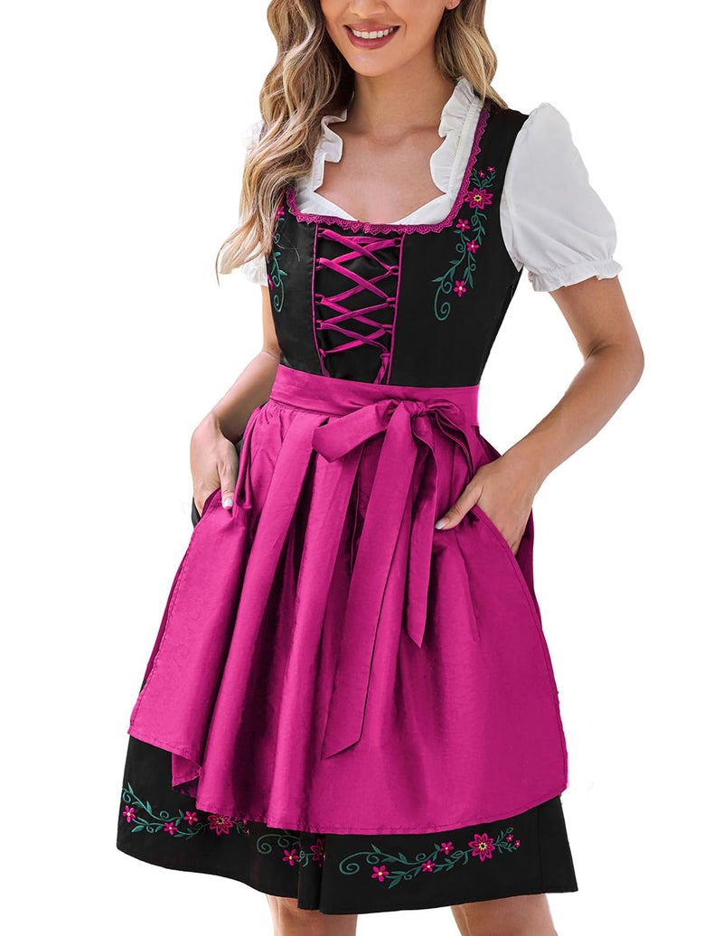 Scarlet Darkness Oktoberfest Costumes for Women Plus Size Carnival Dirndl Bavarian Dress Fuchsia XL