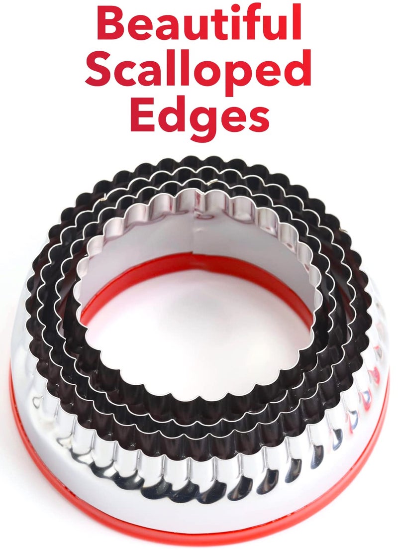 COOKIEQUE COOKIEQUE 4-Pieces Fluted Round Cookie Cutters  Metal Circle Biscuit Cutters Set  Wave Cookies Cutter with Fluted Edge  Unique Design with Protective Red Top PVC  - Image 3