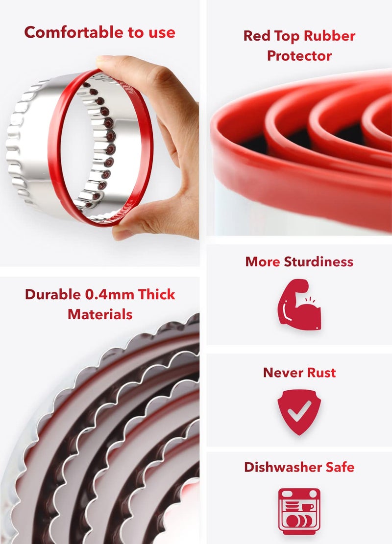 COOKIEQUE COOKIEQUE 4-Pieces Fluted Round Cookie Cutters  Metal Circle Biscuit Cutters Set  Wave Cookies Cutter with Fluted Edge  Unique Design with Protective Red Top PVC  - Image 2